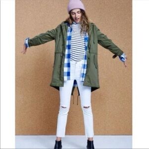 Madewell Jacket Womens XXS Green Tilden Military Utility Hooded Long Coat